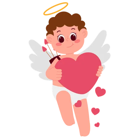 Menino anjo com coração  Ilustração