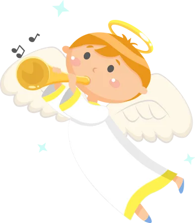 Anjo voador tocando trompete  Ilustração