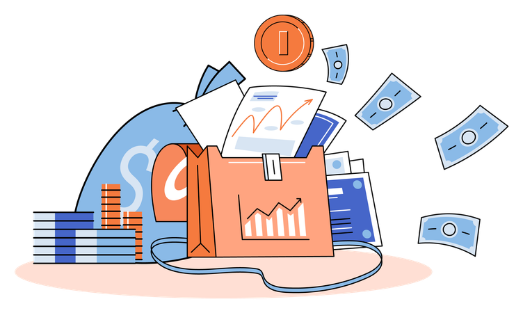 Anlageportfolio mit Währungsdiagramm  Illustration