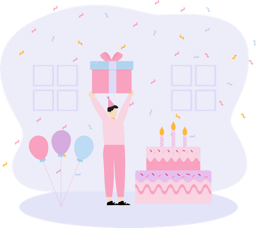 Célébration d'anniversaire avec cadeau  Illustration