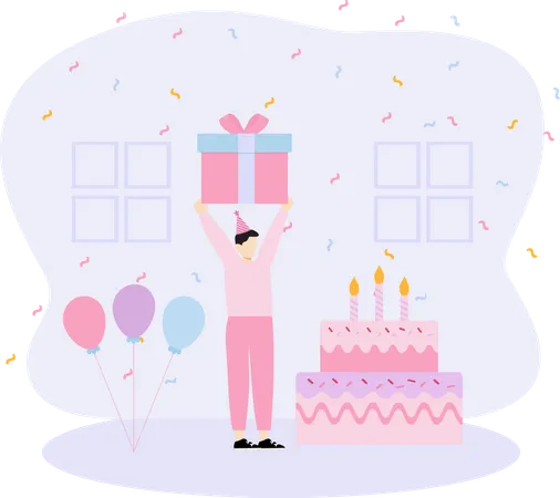 Célébration d'anniversaire avec cadeau  Illustration