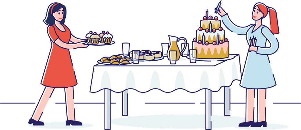 Préparation de la fête d'anniversaire  Illustration