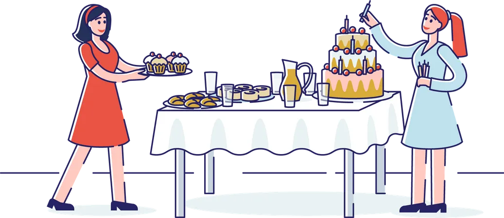 Préparation de la fête d'anniversaire  Illustration