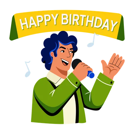 Chanteur d'anniversaire chantant une chanson de joyeux anniversaire  Illustration