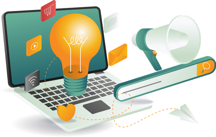 Annonce marketing sur ordinateur portable  Illustration