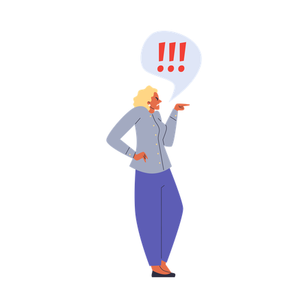 Annoyed angry woman point finger to something  Illustration