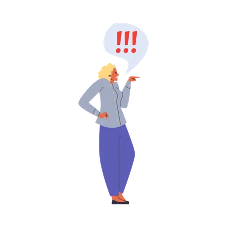 Annoyed angry woman point finger to something  Illustration