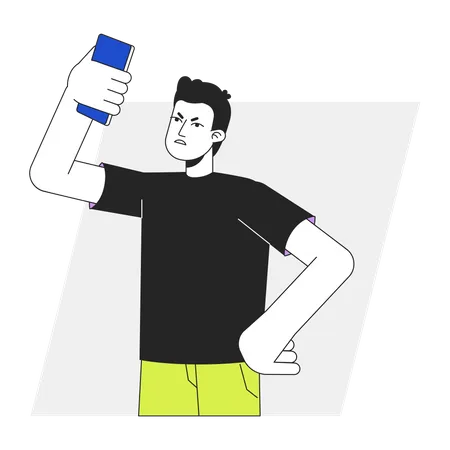 Annoyed man lifting up phone above head  Illustration