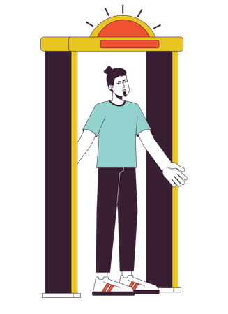 Annoyed man stands in security gate  Illustration