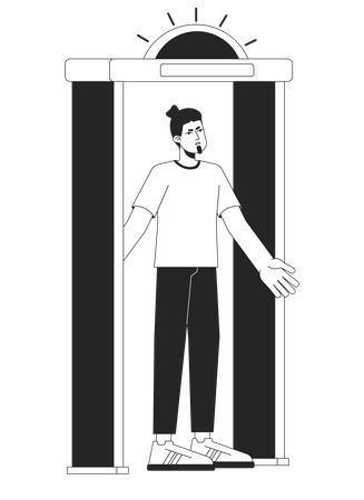 Annoyed man stands in security gate  Illustration