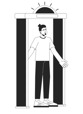 Annoyed man stands in security gate  Illustration