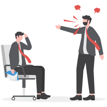 Annoyed manager yells at employees using megaphone  Illustration