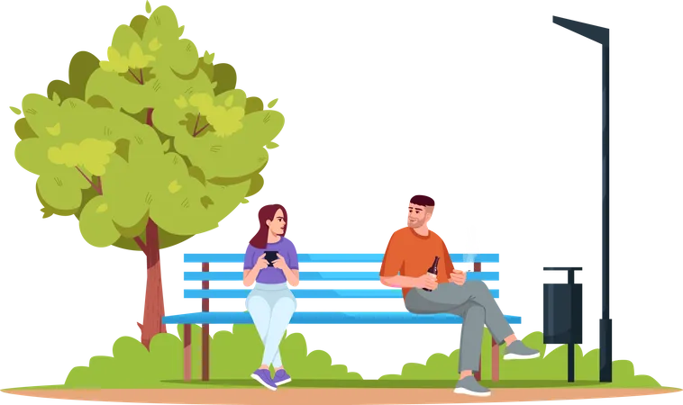 Annoyed woman by man smoking and drinking in park  Illustration