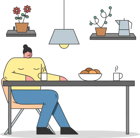 Annoyed Woman Sitting At The Table Illustration
