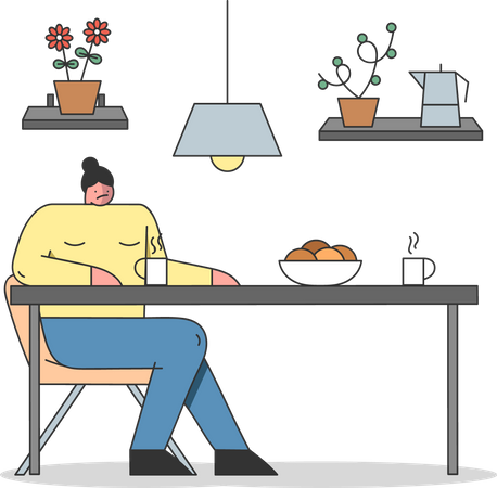 Annoyed Woman Sitting At The Table  Illustration