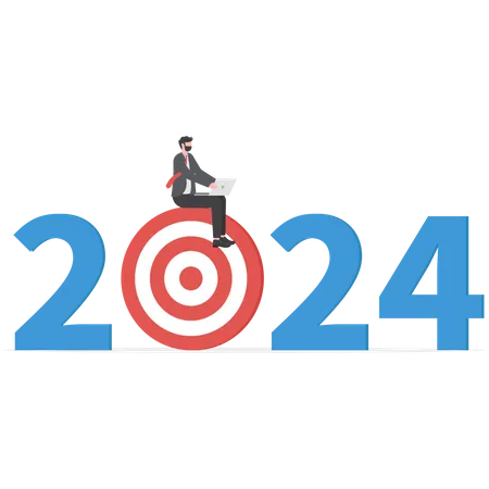 Metas Y Planes Futuros Objetivo Comercial Del Ano 2024 Resoluciones De Ano Nuevo Plan De Exito O Concepto De Logro Profesional Ilustración