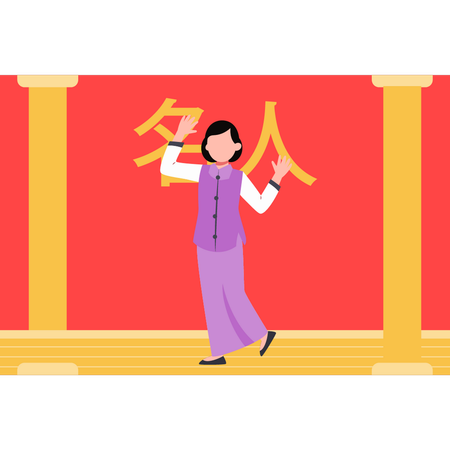 Menina chinesa em pé  Ilustração