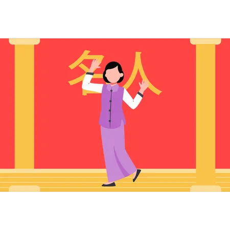 Menina chinesa em pé  Ilustração