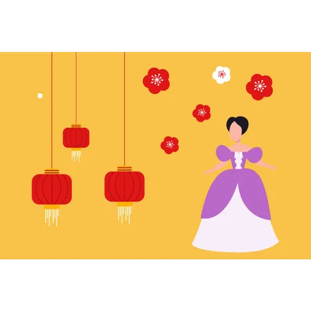 Menina chinesa pronta para a celebração do Ano Novo  Ilustração