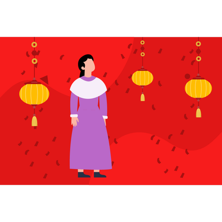 Menina chinesa em pé  Ilustração