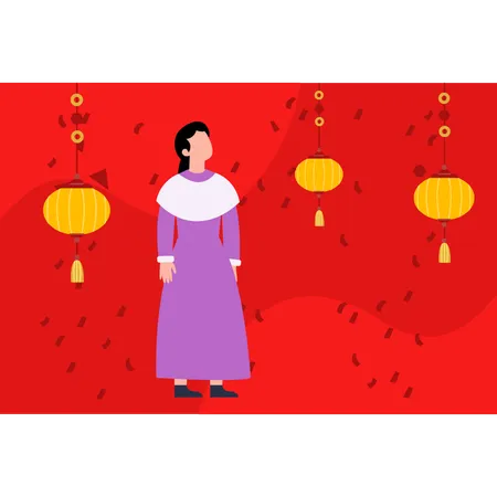 Menina chinesa em pé  Ilustração