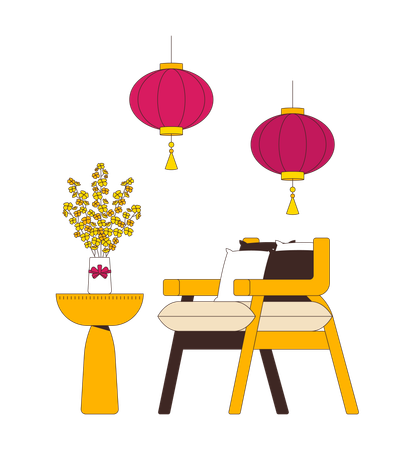 Interior da casa do Ano Novo Chinês  Ilustração