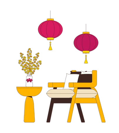 Interior da casa do Ano Novo Chinês  Ilustração