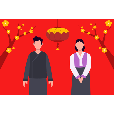 Pareja china de pie juntos  Illustration