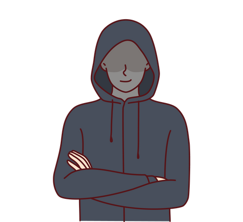 Anonymous guy hiding face wanting to remain incognito planning illegal activities  Illustration