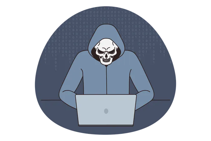 Anonymous hacker break in computer system  Illustration