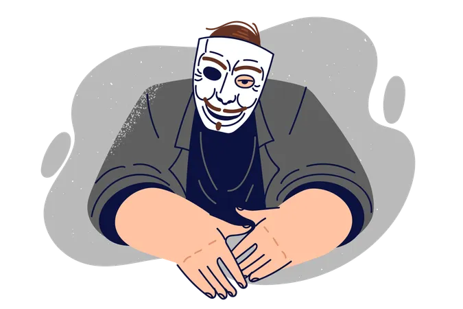 Anonymous man with mask on face dragged into criminal activity  Illustration