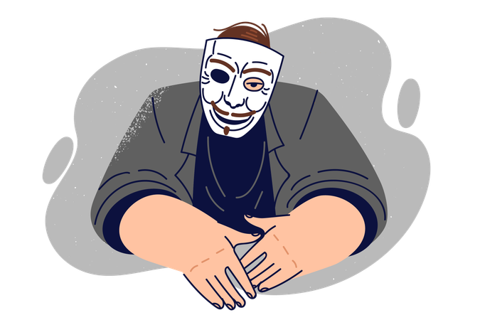 Anonymous man with mask on face dragged into criminal activity  Illustration