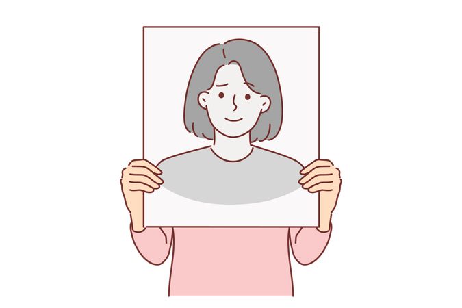 Anonymous woman hides face behind banner  Illustration