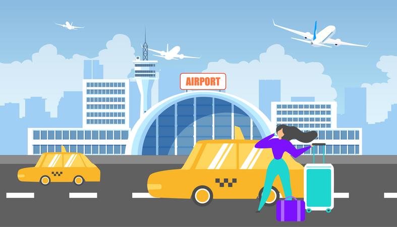 Mit dem Taxi zum Flughafen  Illustration