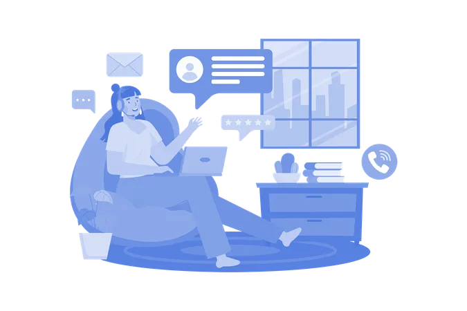 Answer Customer Chat From Home  Illustration