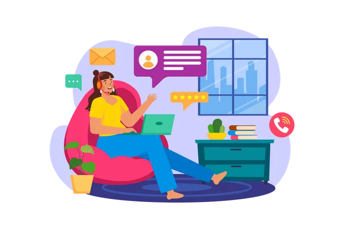 Answer customer chat from Home  Illustration