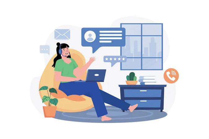 Answer customer chat from Home  Illustration