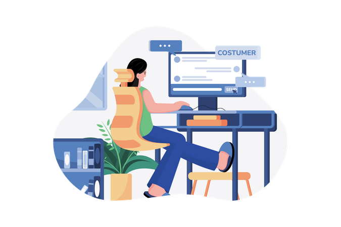 Answer customer chat from home Illustration