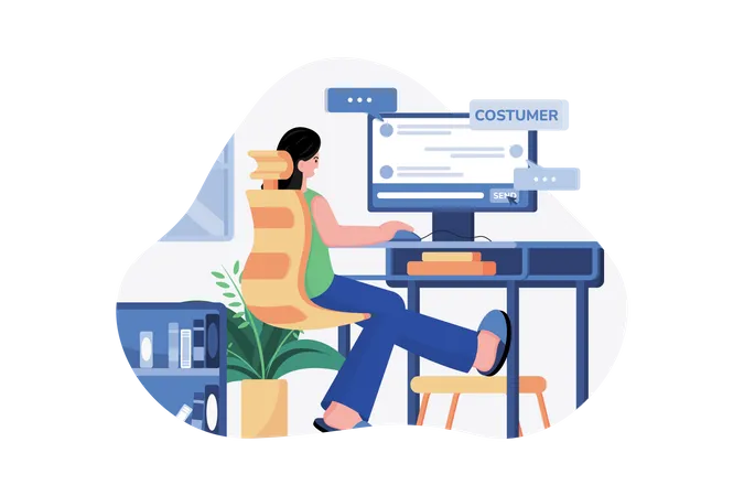 Answer customer chat from home  Illustration