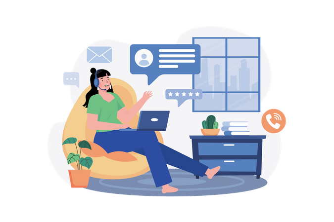 Answer customer chat from Home  Illustration