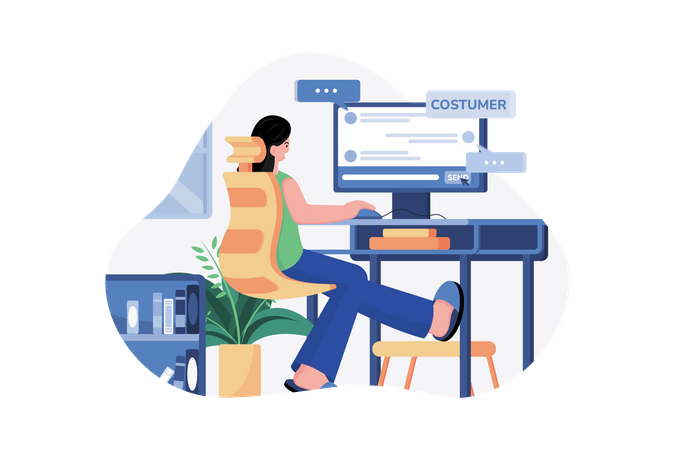 Answer customer chat from home  Illustration