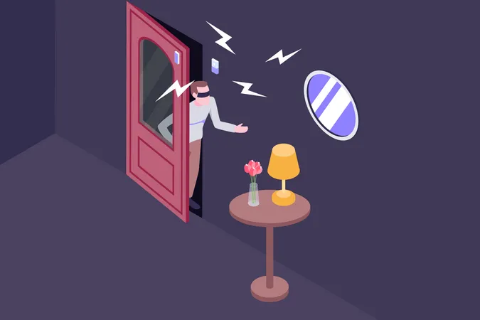 Anti theft alarm ringing when Thief stalling house items Illustration