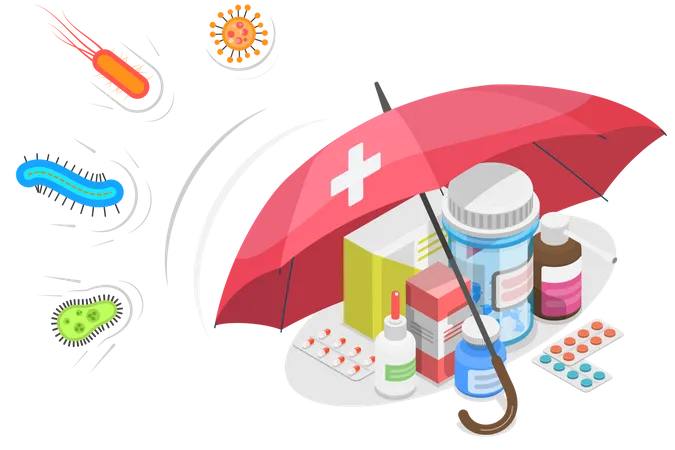 3 D Isometric Flat Vector Conceptual Illustration Of Antibiotic Protection イラスト