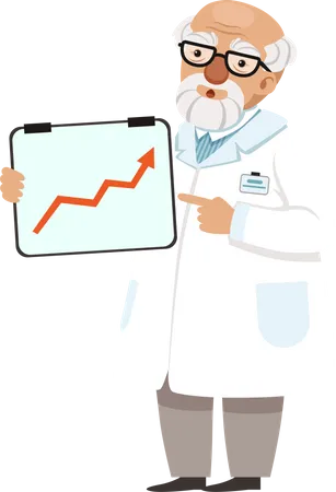 Antigo cientista de laboratório mostrando gráfico de pesquisa  Ilustração