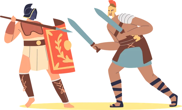 Antigo guerreiro espartano blindado romano e luta contra a charneca  Ilustração