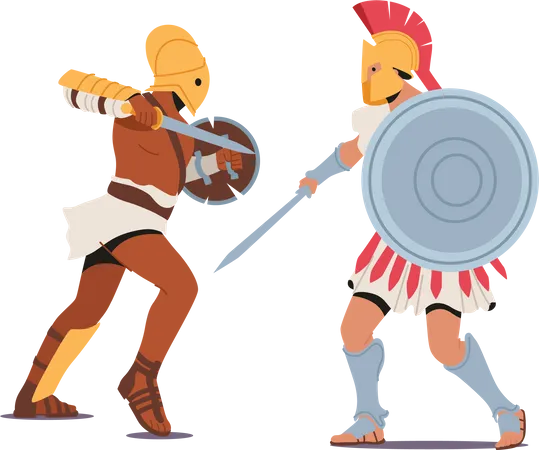 Antigos guerreiros espartanos blindados romanos lutam com espadas  Ilustração