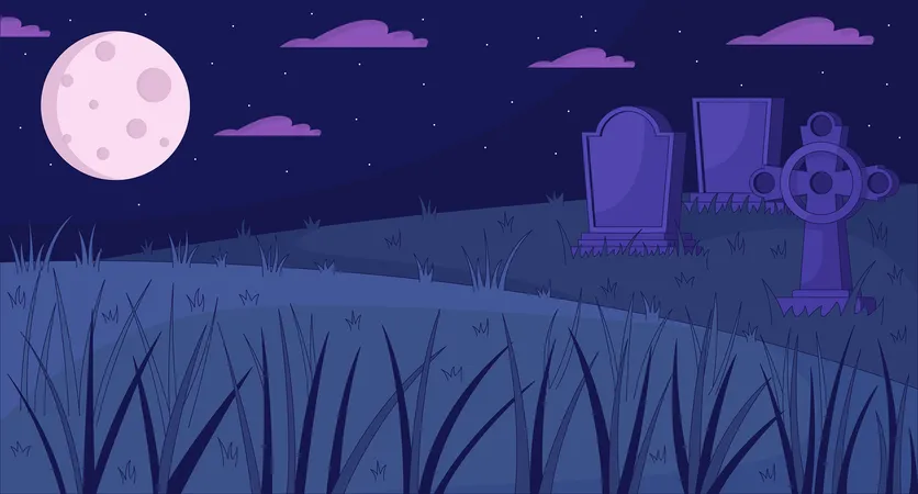 Antiguo cementerio en luna llena  Ilustración