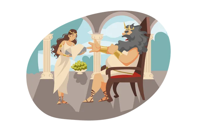 Antiguo rey romano regañando a la mujer  Ilustración