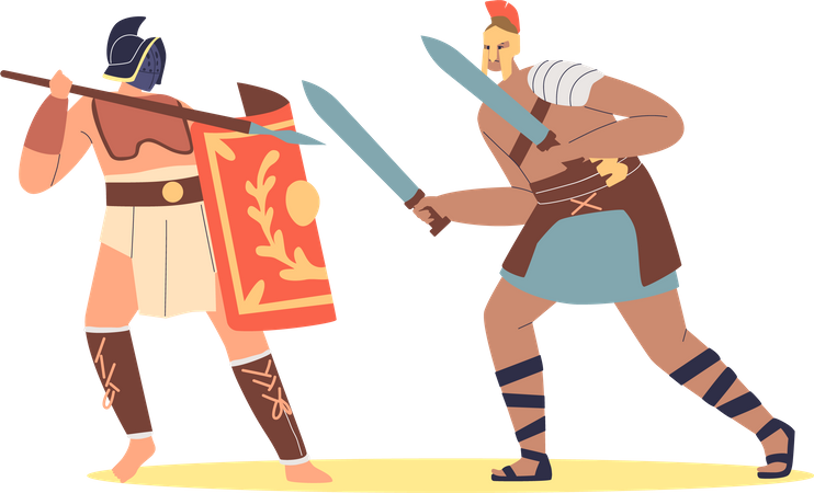 Antiker römischer gepanzerter spartanischer Krieger und Mohrenkampf  Illustration