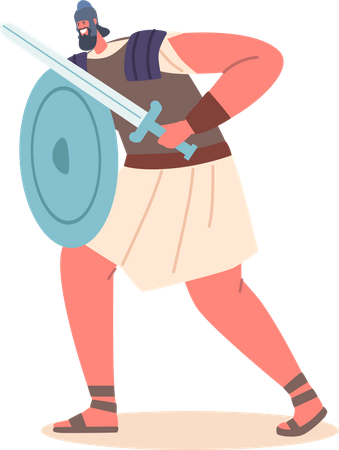 Antiker Soldat trägt Rüstung mit Schwert und Rundschild  Illustration